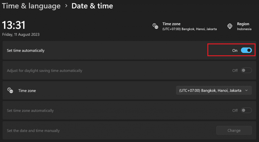 Set Time Automatically (Windows)