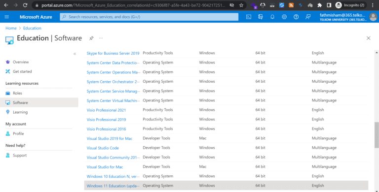 software download di microsoft azure dev tools