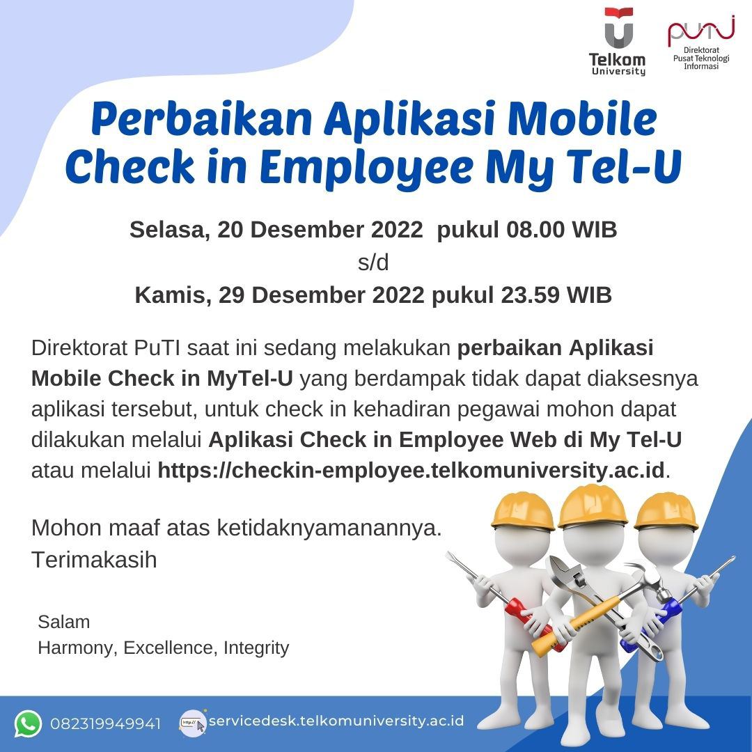 [Info PuTI] Perbaikan Aplikasi Mobile Check-In Employee My Tel-U