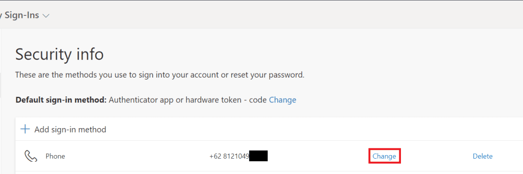 Ubah Security Info (Phone)