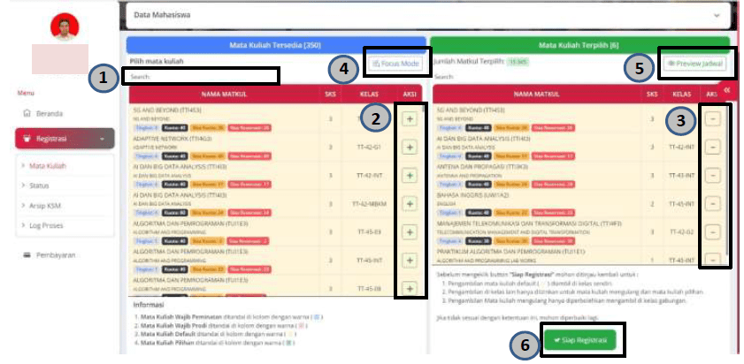 Halaman Registrasi Mata Kuliah