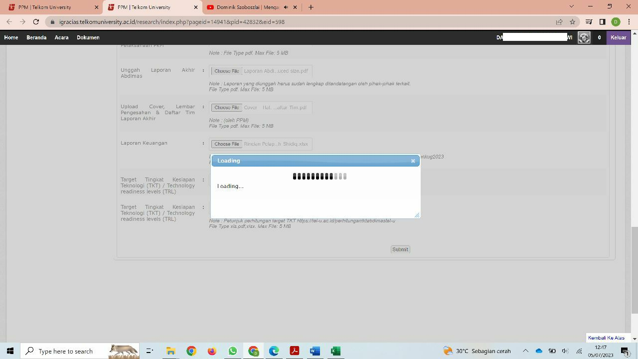 Apa yang Harus Dilakukan Jika Loading Menerus Saat Submit Abdimas di Menu PPM? Apa yang Harus Dilakukan Jika Loading Menerus Saat Submit Abdimas di Menu PPM?