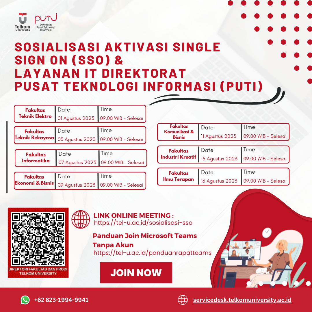 Undangan Sosialisasi Aktivasi SSO dan Layanan TI Telkom University Undangan Sosialisasi Aktivasi SSO dan Layanan TI Telkom University