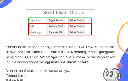Kendala Token One-Time Password (OTP) WhatsApp & SMS iGracias (01/02/24) Kendala Token One-Time Password (OTP) WhatsApp & SMS iGracias (01/02/24)