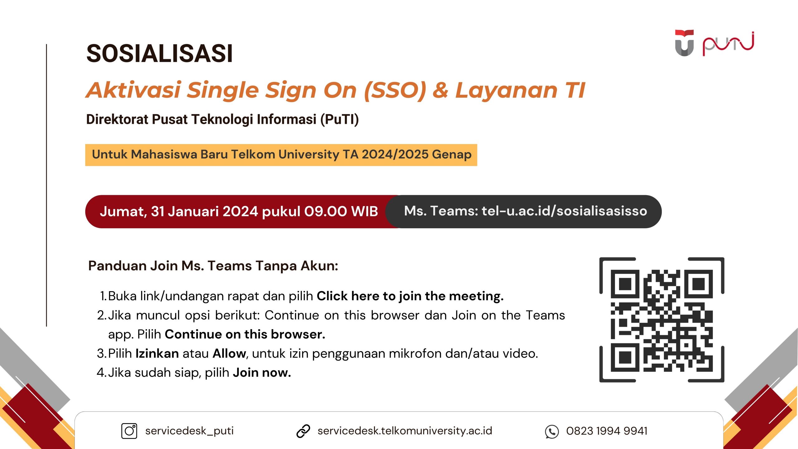 Sosialisasi Aktivasi Single Sign On & Layanan IT Direktorat Pusat Teknologi Informasi (PUTI) Mahasiswa Baru TA 2024/2025 Genap Sosialisasi Aktivasi Single Sign On & Layanan IT Direktorat Pusat Teknologi Informasi (PUTI) Mahasiswa Baru TA 2024/2025 Genap