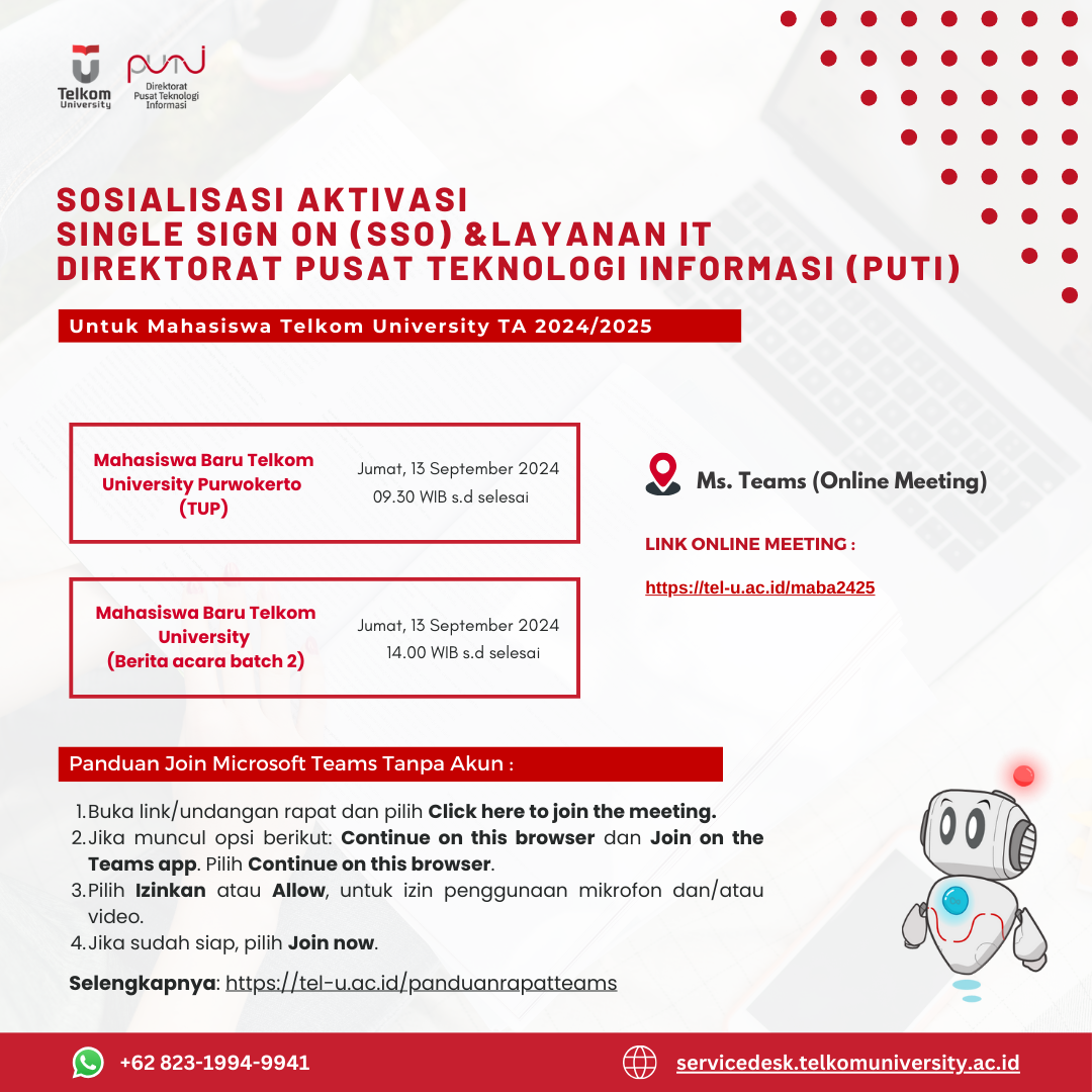 Sosialisasi Aktivasi Single Sign On & Layanan IT Direktorat Pusat Teknologi Informasi (PUTI) Mahasiswa Baru Cetak Berita Acara Batch 2 Sosialisasi Aktivasi Single Sign On & Layanan IT Direktorat Pusat Teknologi Informasi (PUTI) Mahasiswa Baru Cetak Berita Acara Batch 2
