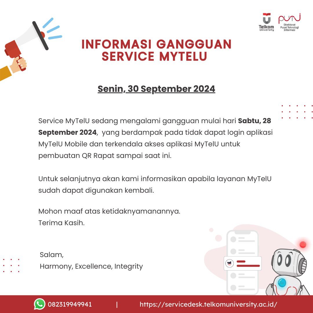 INFO PuTI] Informasi Gangguan Service MyTelU
