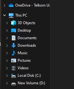 Contoh gambar diatas "OneDrive - Telkom University" copy ke Penyimpanan local "New Volume (D:)"
