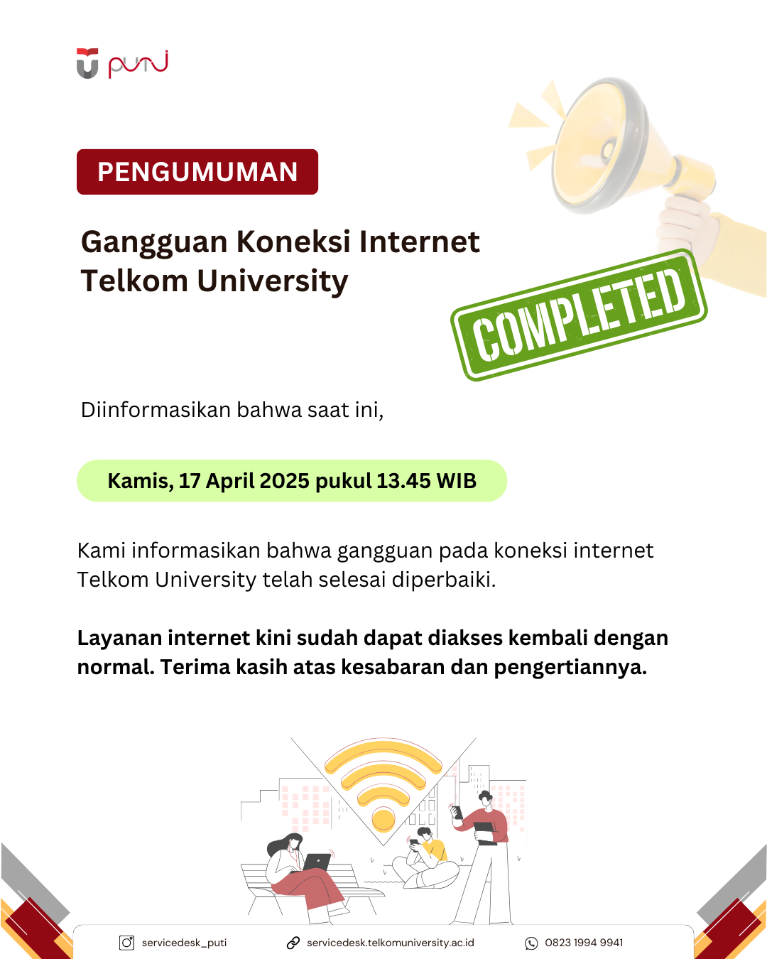 SOLVED – Gangguan Koneksi Internet Telkom University (17/04/2025) SOLVED – Gangguan Koneksi Internet Telkom University (17/04/2025)
