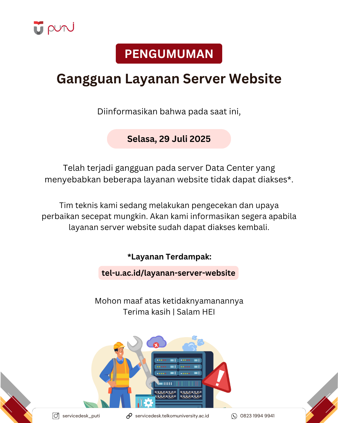 [INFO PuTI] Gangguan Layanan Server Website