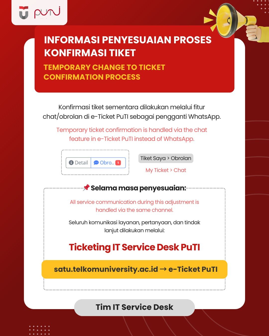 Informasi Penyesuaian Proses Konfirmasi Tiket Informasi Penyesuaian Proses Konfirmasi Tiket