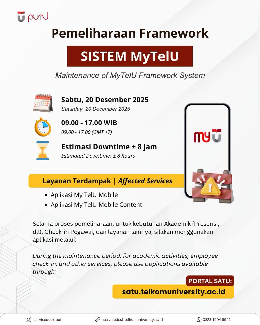 [INFO PuTI] Maintenance Framework Sistem MyTelU