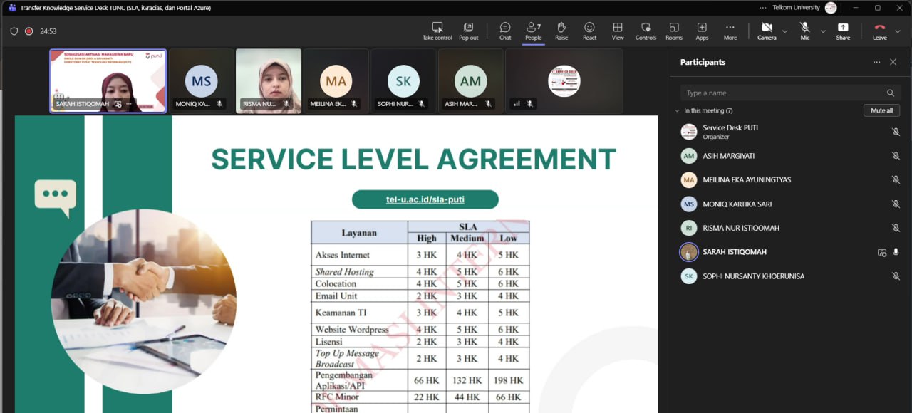 Transfer Knowledge Service Desk Telkom University National Campus periode Februari 2026