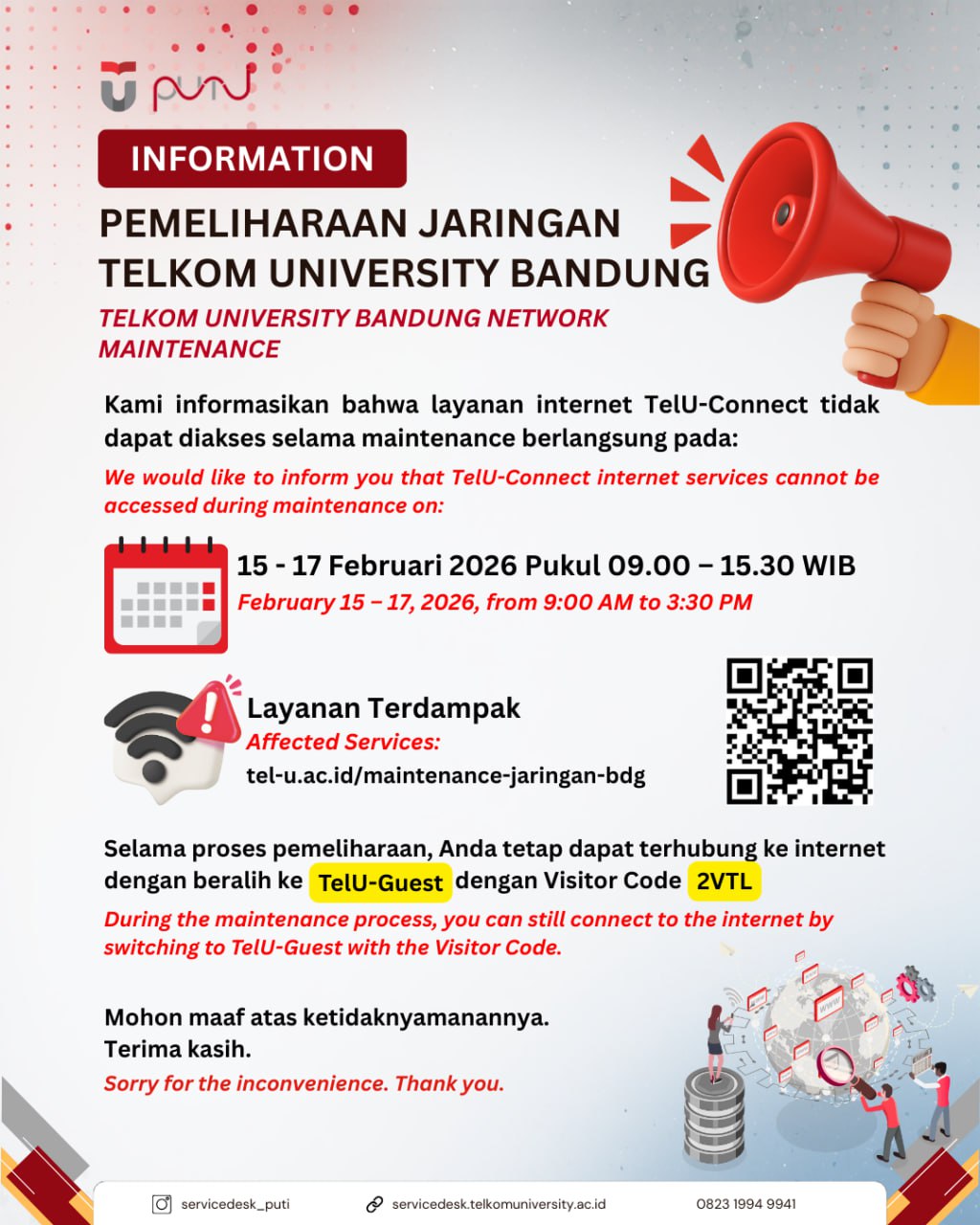 [INFO PuTI] Maintenance Jaringan Telkom University Bandung
