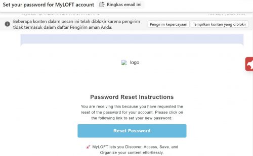 Cek Email Outlook terkait Permintaan Perubahan Password MyLOFT