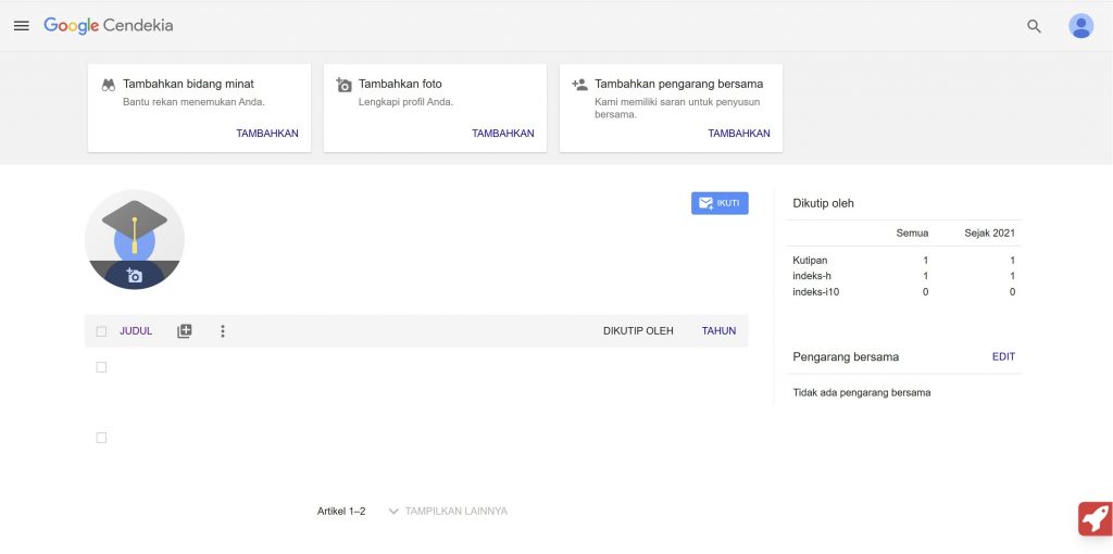 Buka Google Scholar bagian Profile Saya