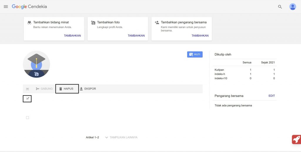 Cara Menghapus Penelitian di Google Scholar