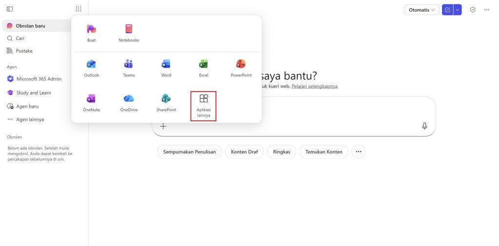 Halaman Microsoft 365 klik Aplikasi Lain