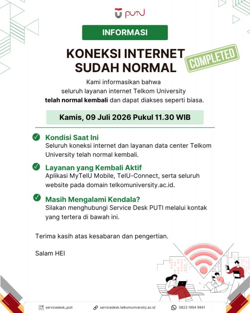 Layanan Internet Telkom University Normal Kembali Juli 2026