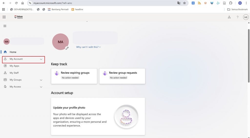 Pilih My Account - Portal Microsoft