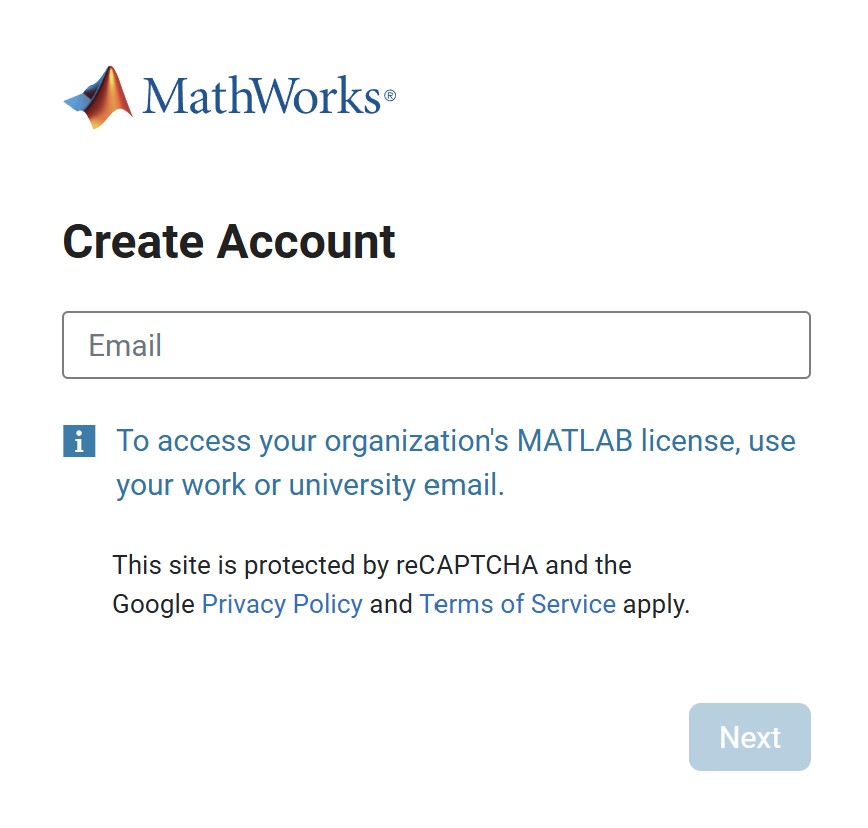 Masukkan Email - Create Akun Mathworks