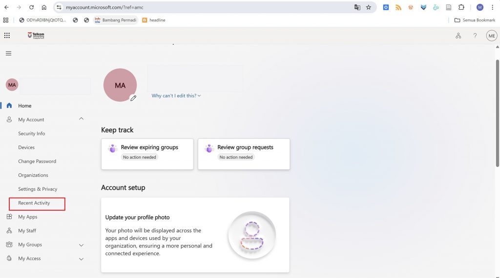 Pilih Security Info pada My Account Microsoft