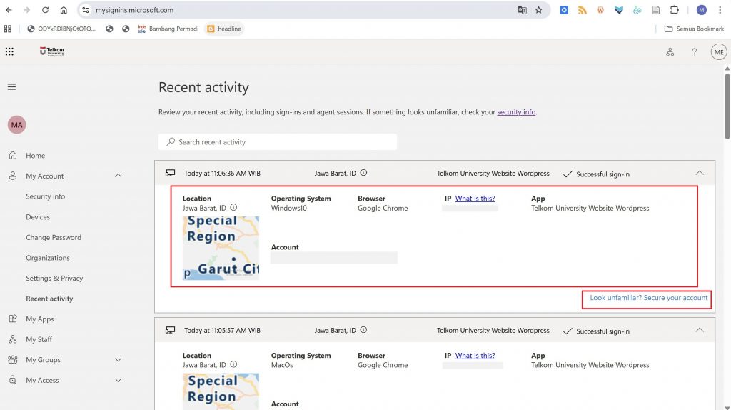 Recent Activity di Microsoft