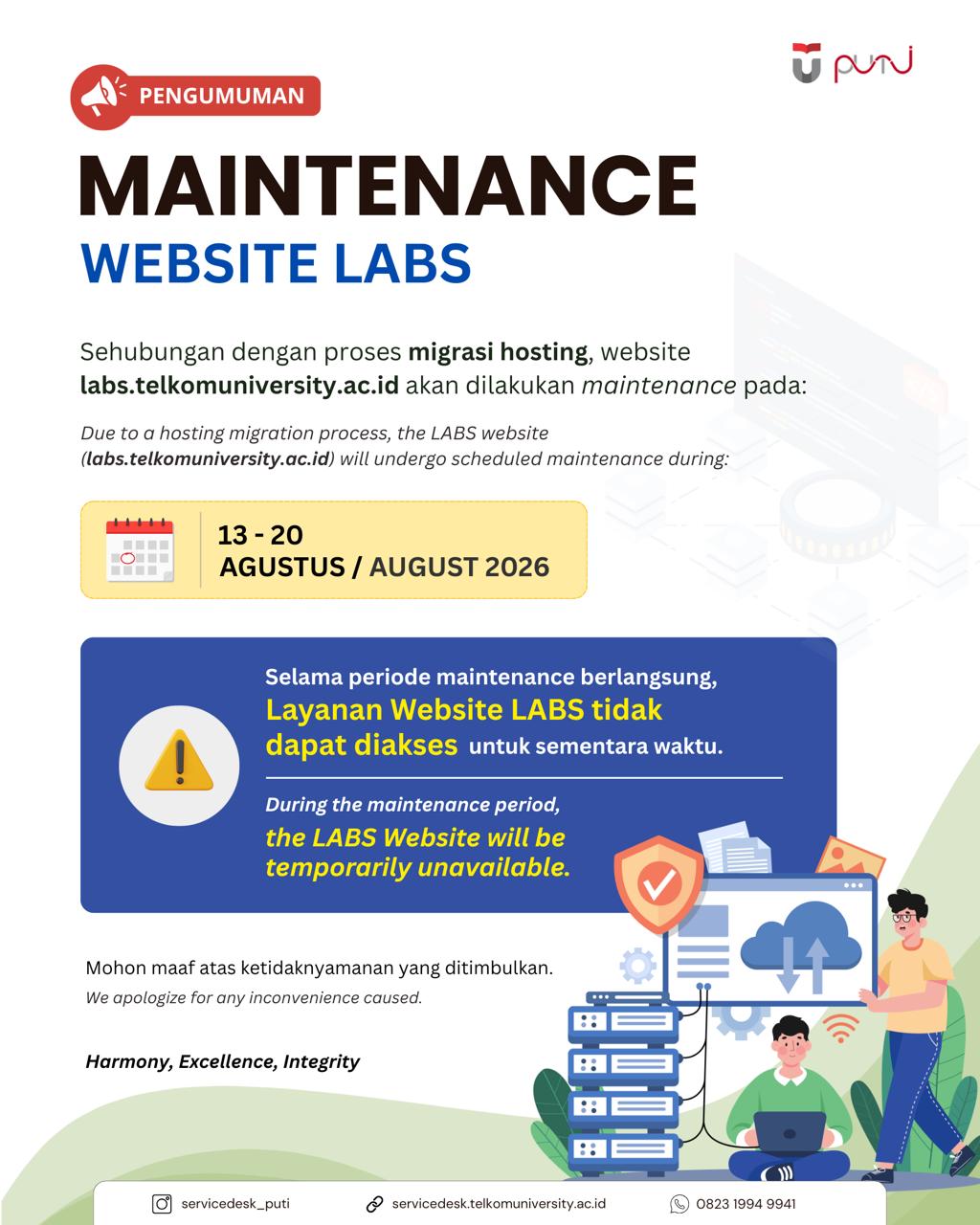 [INFO PuTI] MAINTENANCE WEBSITE LABS (13 – 20 Agustus 2026)