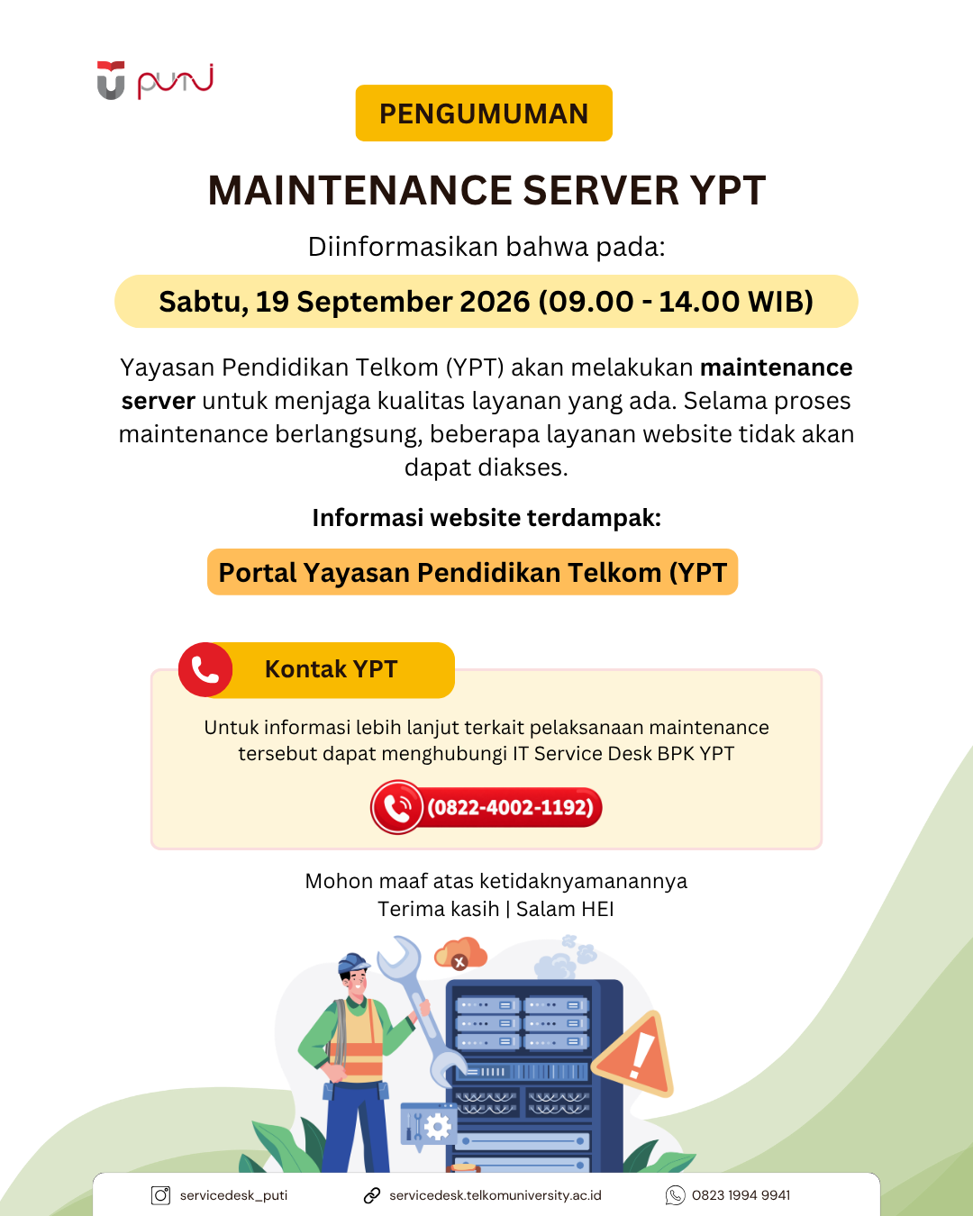 [INFO PuTI] Maintenance Server YPT 19 September 2026